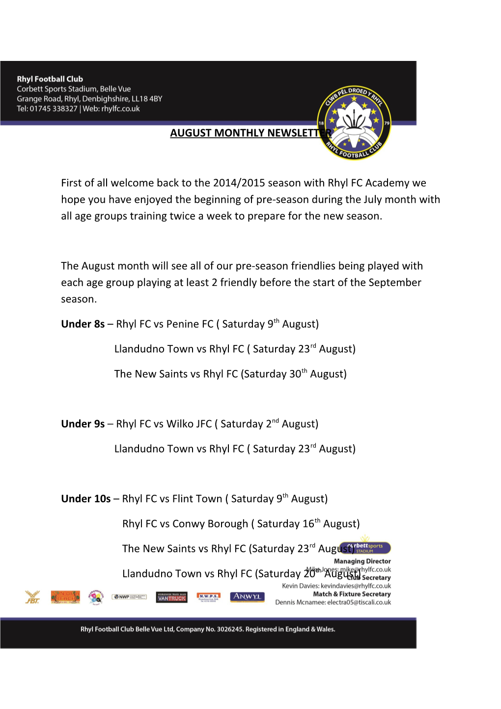 August Monthly Newsletter