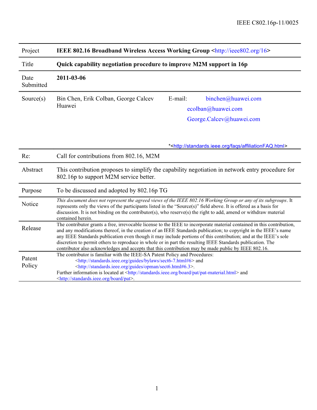 Quick Capability Negotiation Procedure to Improve M2M Support in 16P