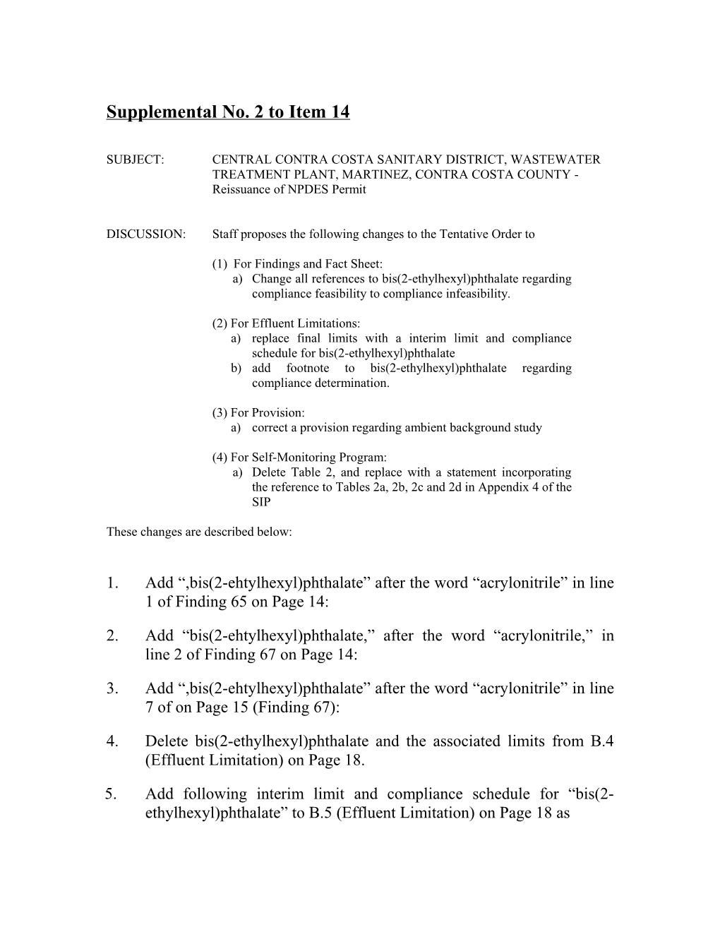 Supplemental No. 2 to Item 14