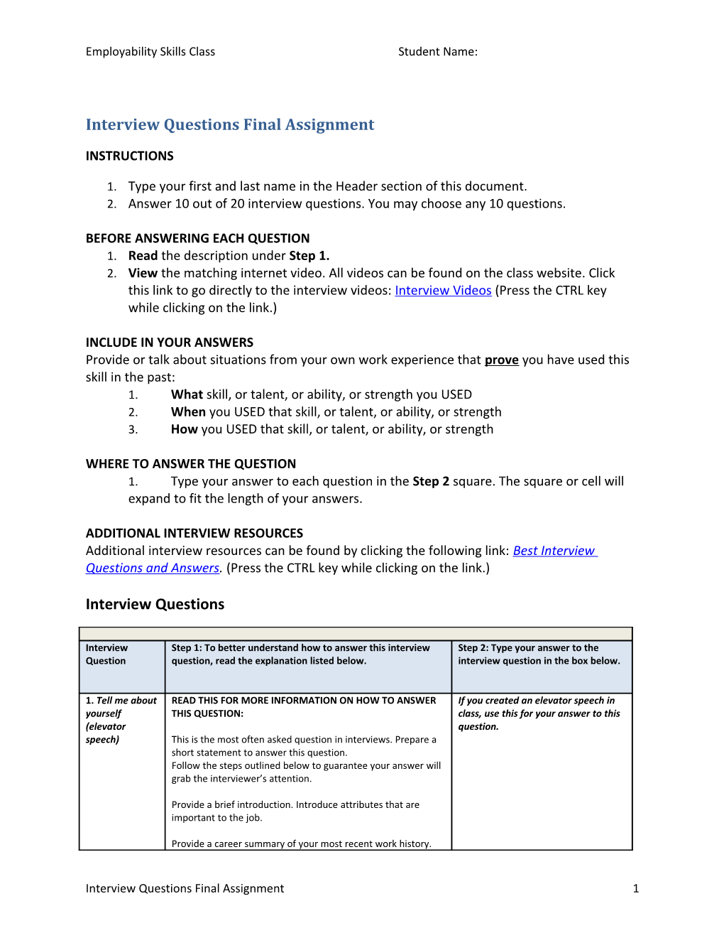 Interview Questions Final Assignment