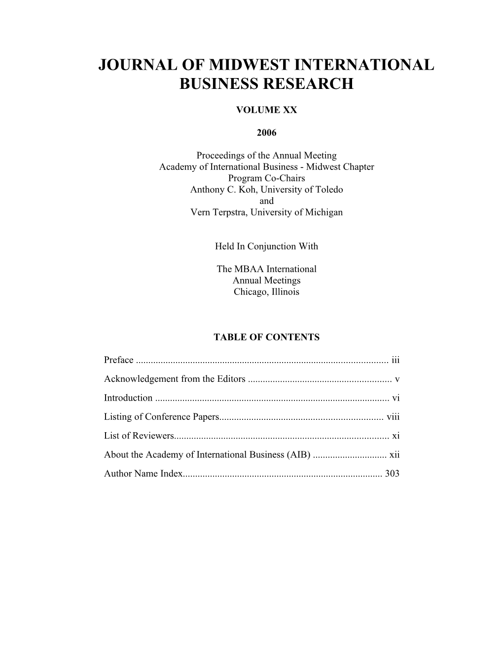 Journal of Midwest International Business Research