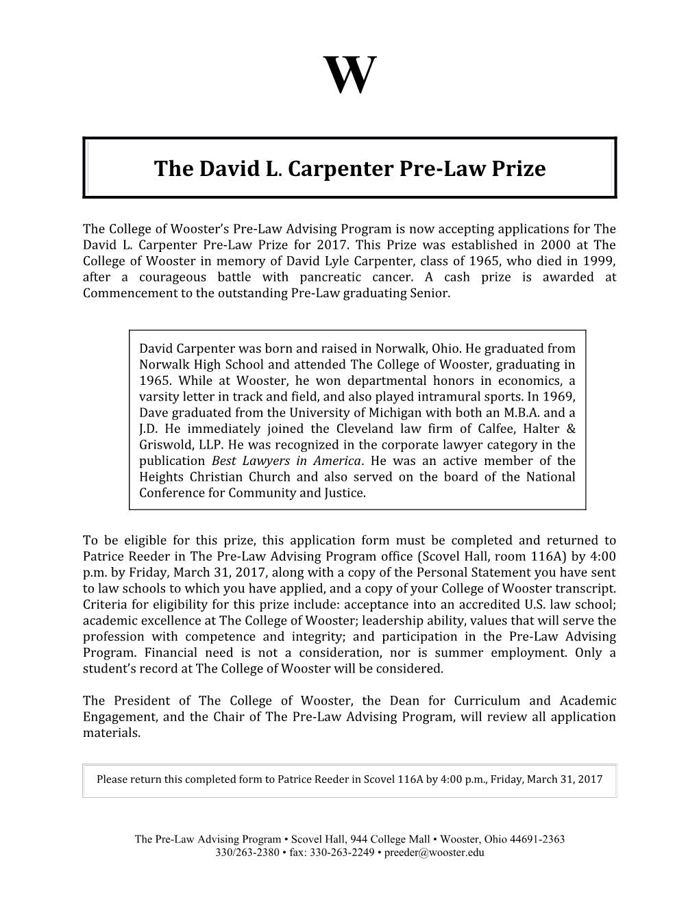 Thedavidl. Carpenterpre-Law Prize