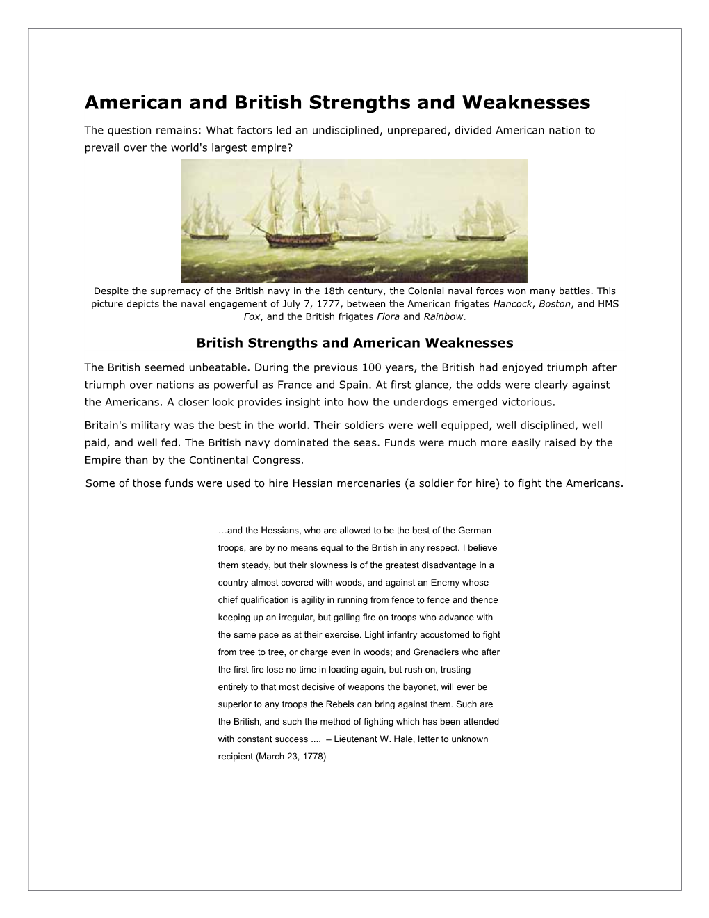 American and British Strengths and Weaknesses