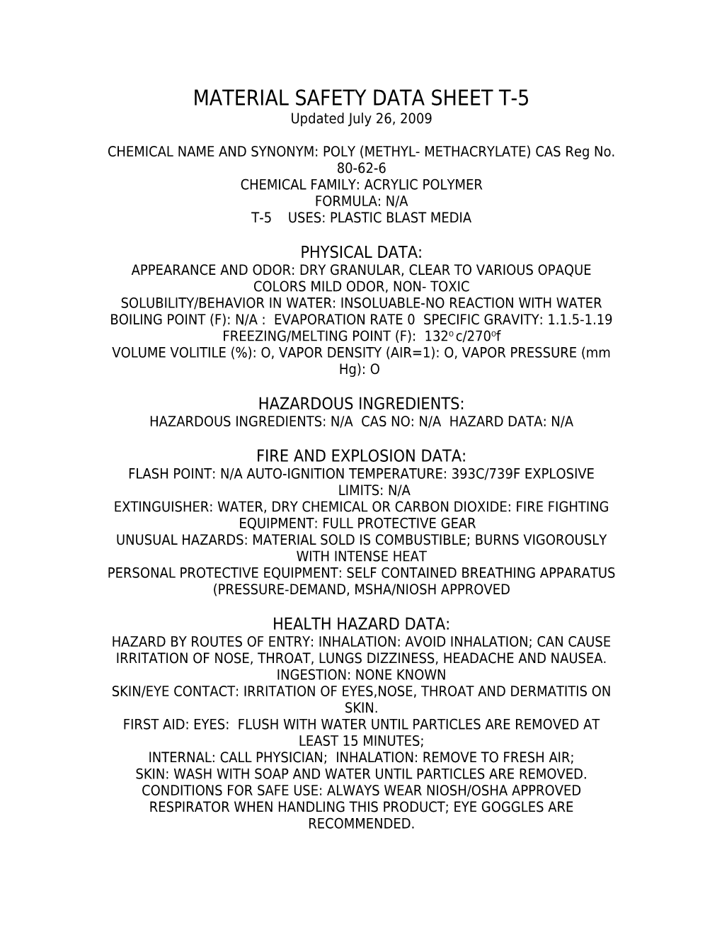 Material Safety Data Sheet T-2