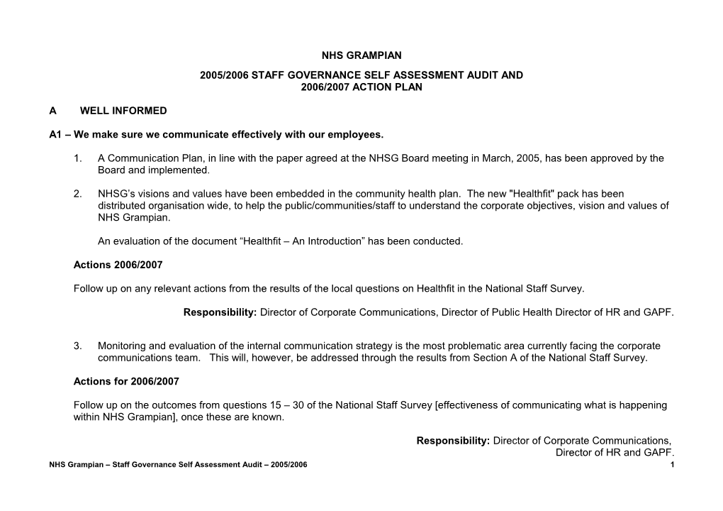 2005/2006 Staff Governance Self Assessment Audit And