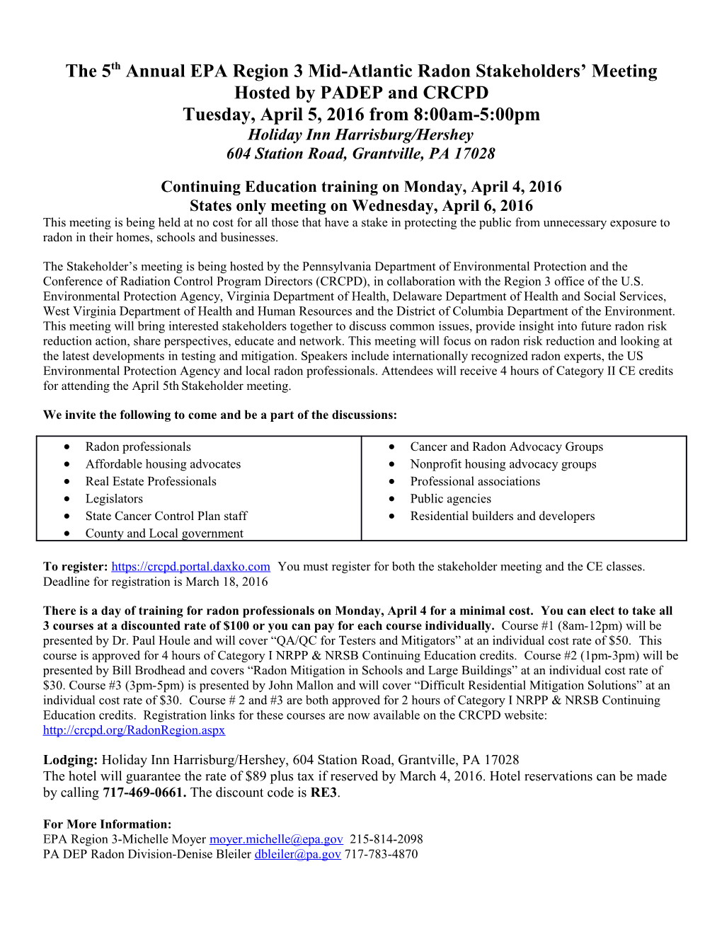 The 5Th Annual EPA Region 3 Mid-Atlantic Radon Stakeholders Meeting