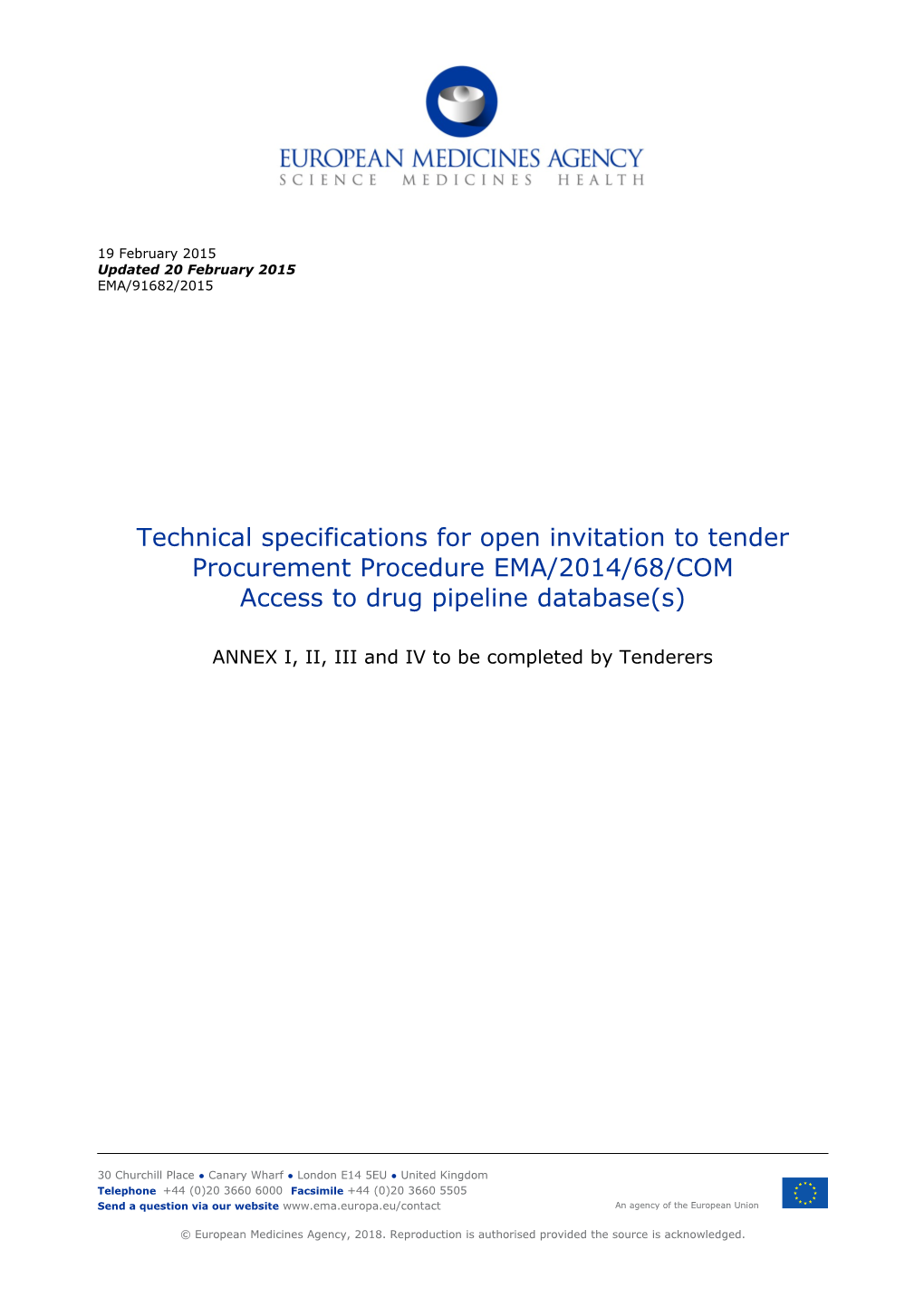 Technical Specifications - Annexes to Be Completed by Tenderers