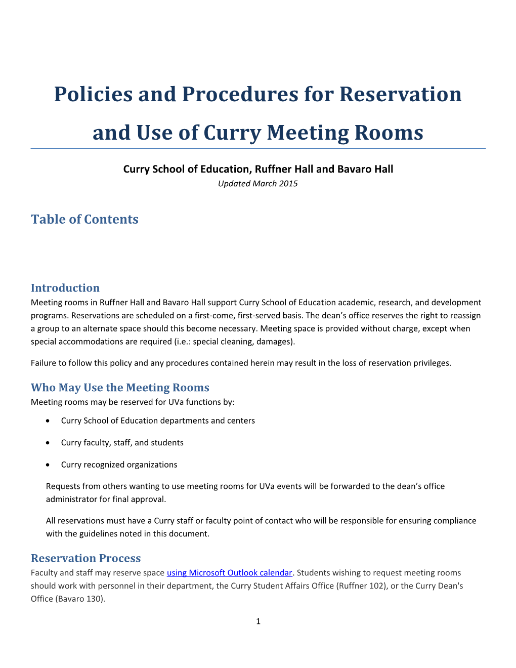Policies and Procedures for Reservation