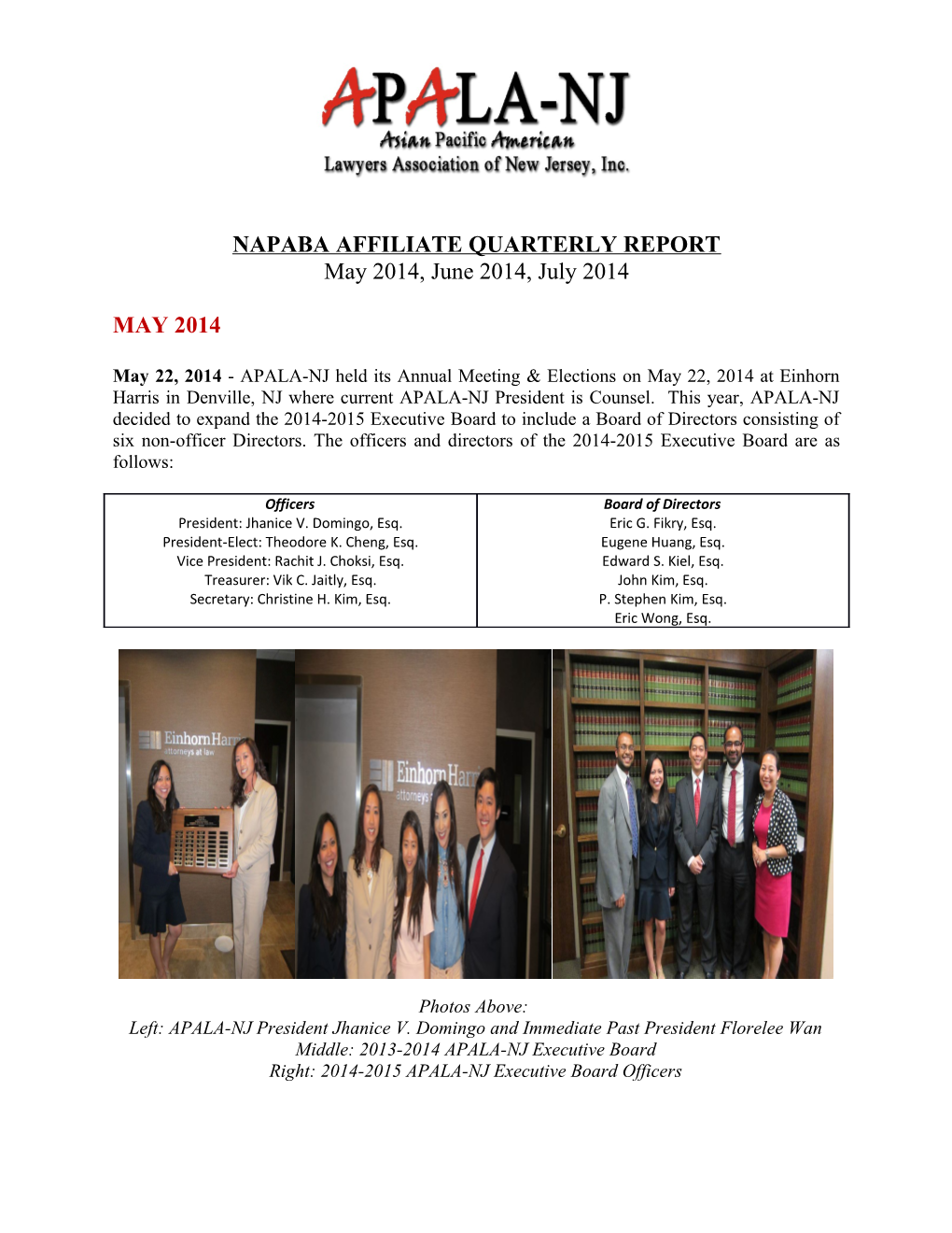 Napaba Affiliate Quarterly Report