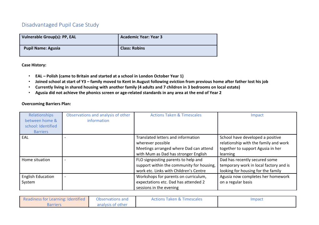 Disadvantaged Pupil Case Study