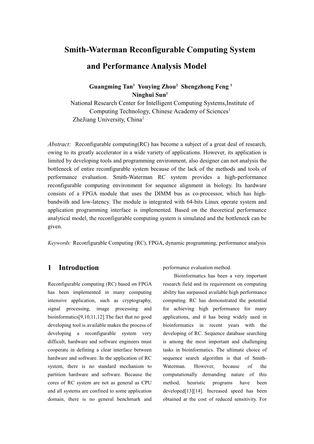 Smith-Waterman Reconfigurable Computing System