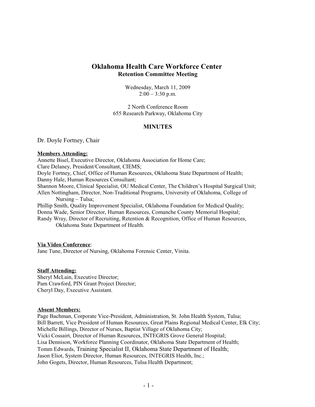 Health Care Workforce Resources Center Governing Board