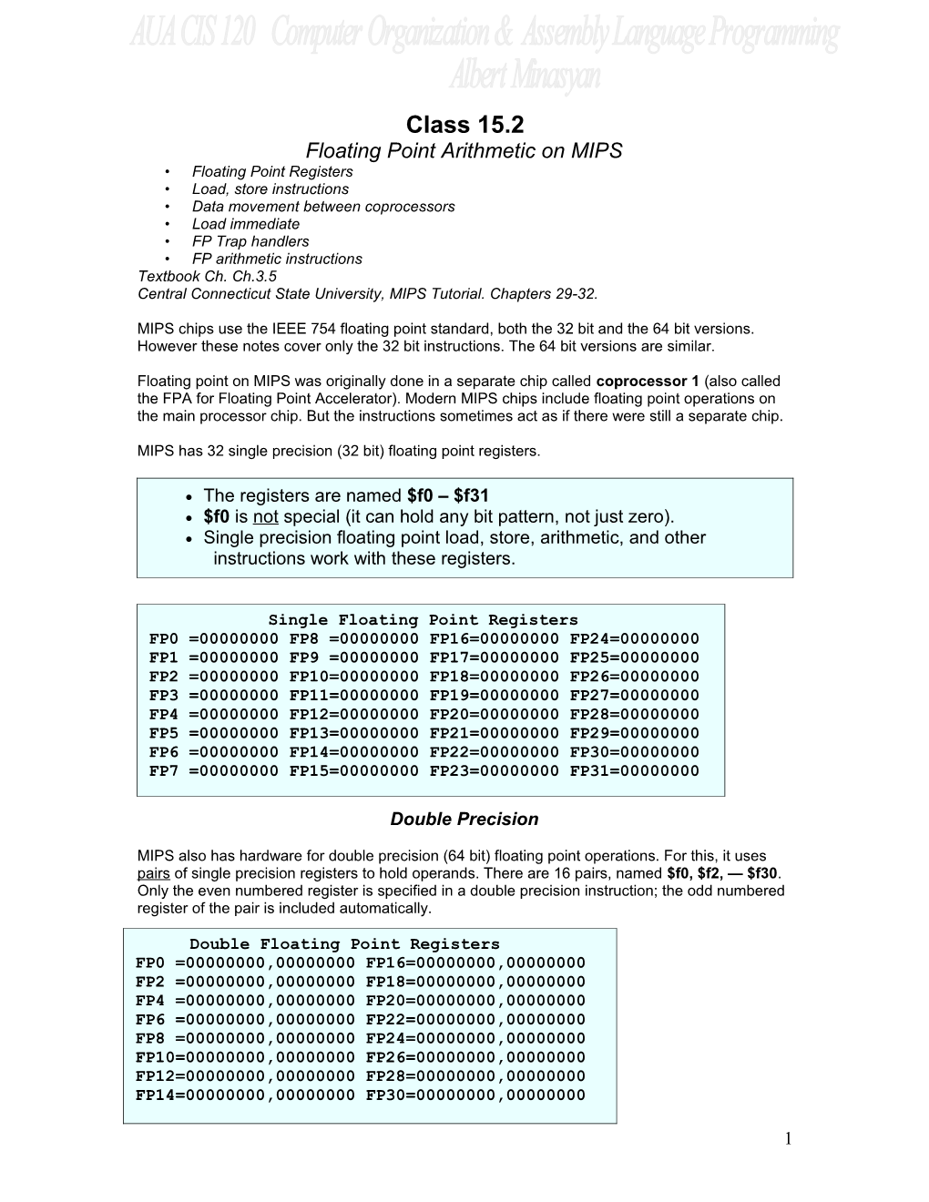 Floating Point Arithmetic on MIPS