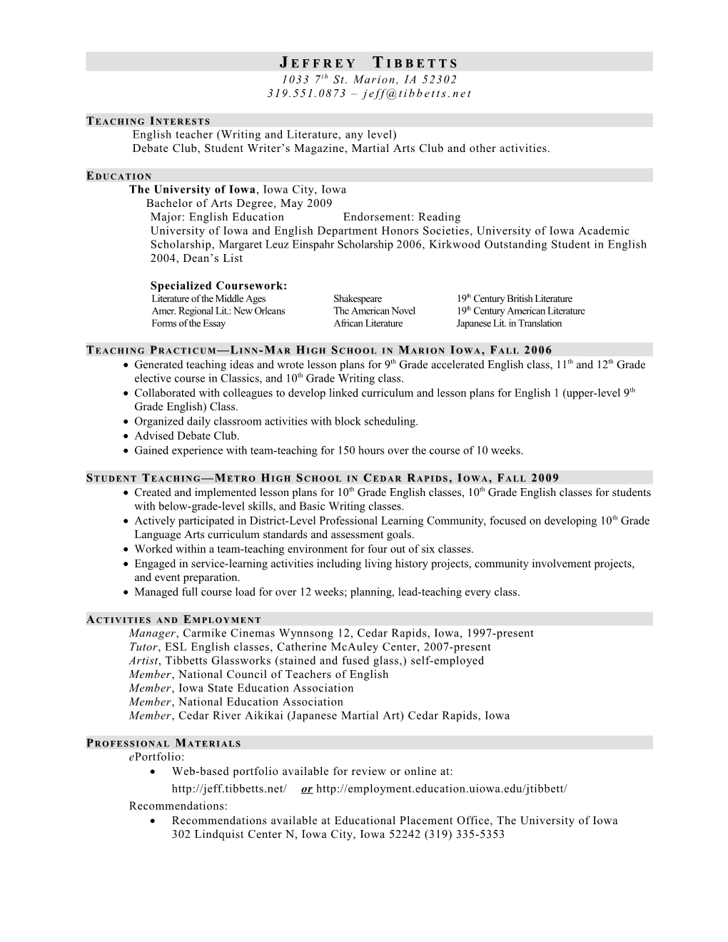 English Teacher (Writing and Literature, Any Level)