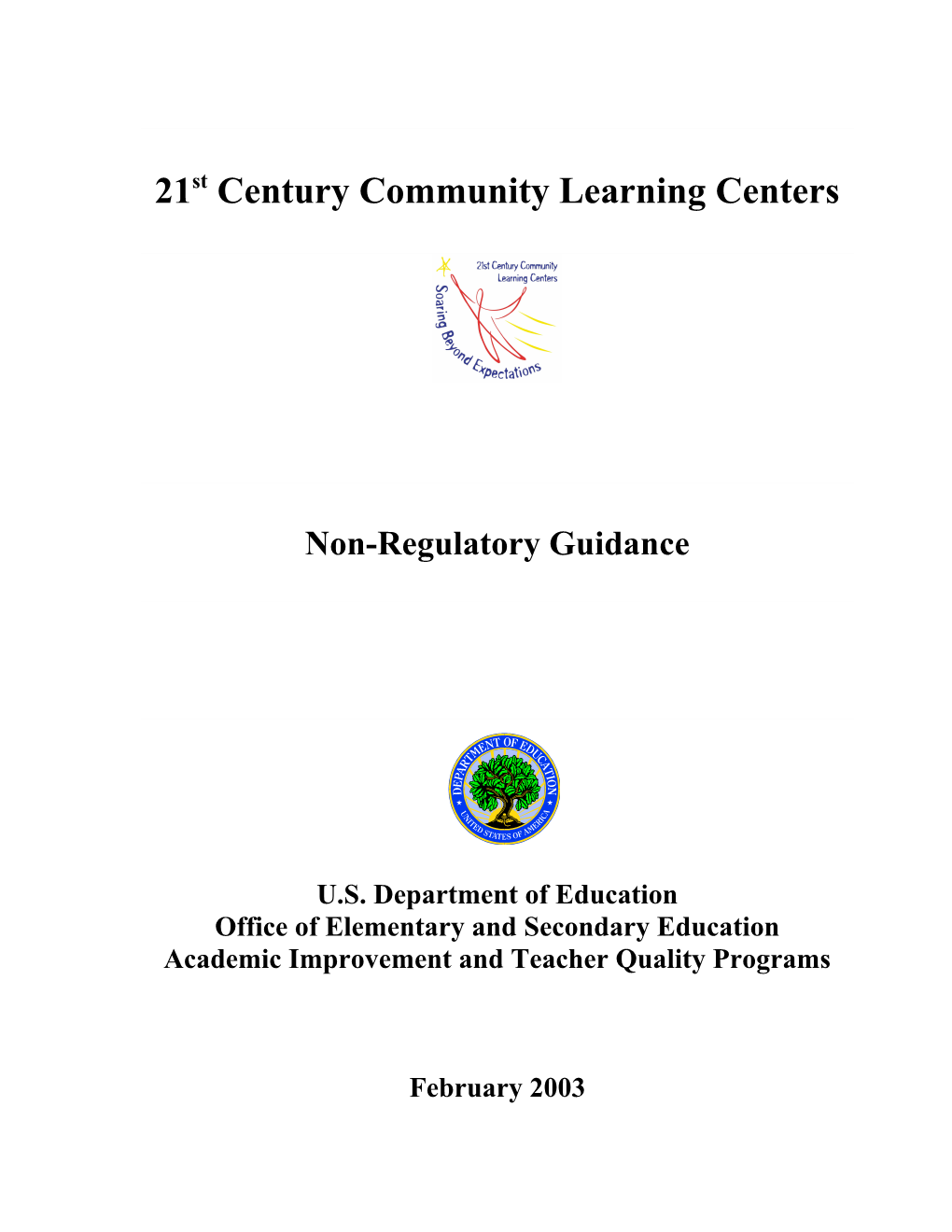 21St Century Community Learning Centers Non-Regulatory Guidance (MS Word)