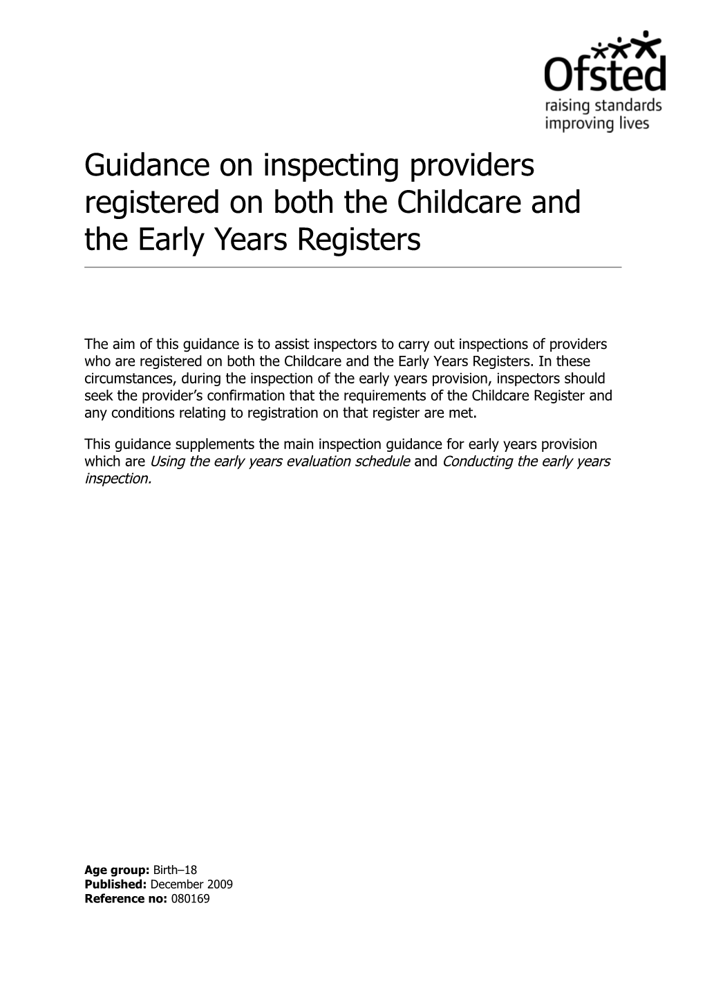 Guidance on Inspecting Providers Registered on Both the Childcare and the Early Years Registers