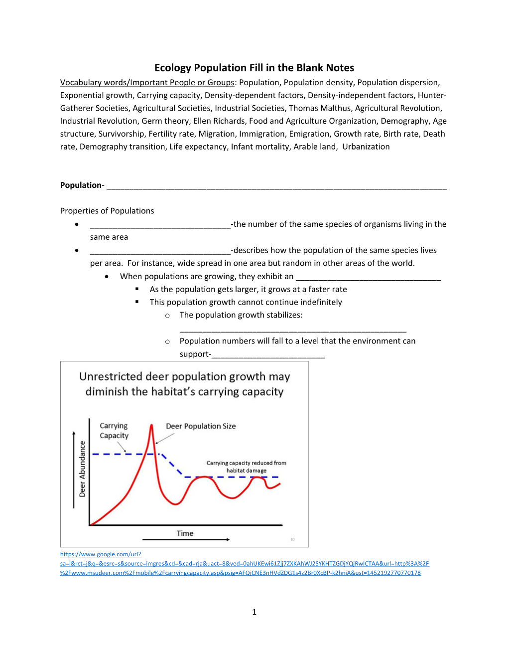 Ecology Population Fill in the Blank Notes