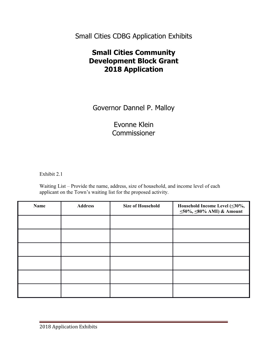 Small Cities CDBG Application Exhibits