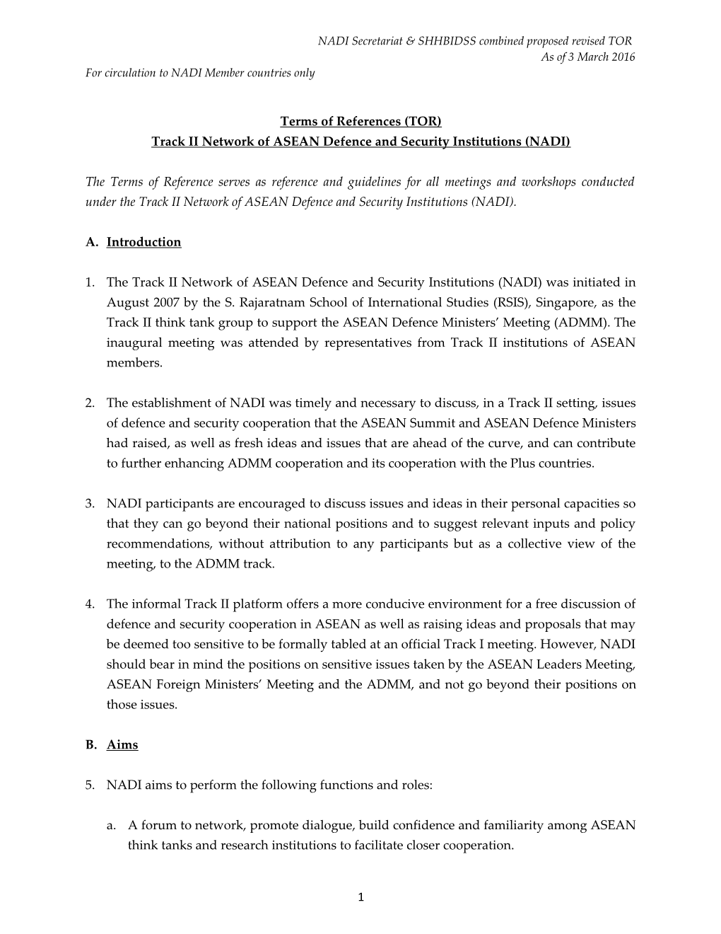 Track II Network of ASEAN Defence and Security Institutions (NADI)