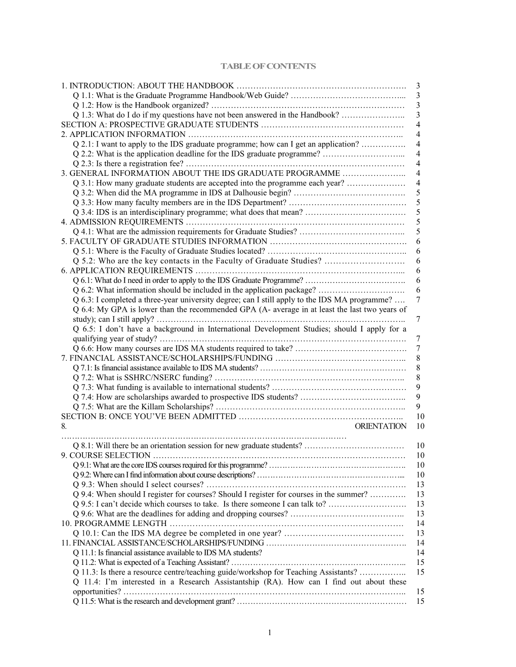 Ids Graduate Programme Handbook Faqs and Answers