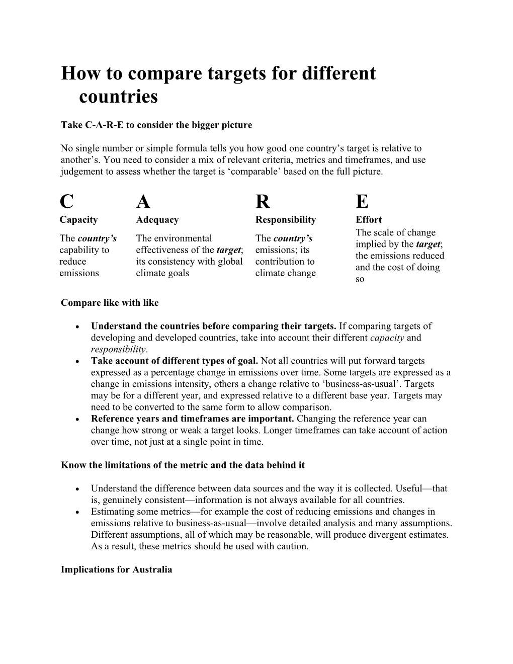 How to Compare Targets for Different Countries