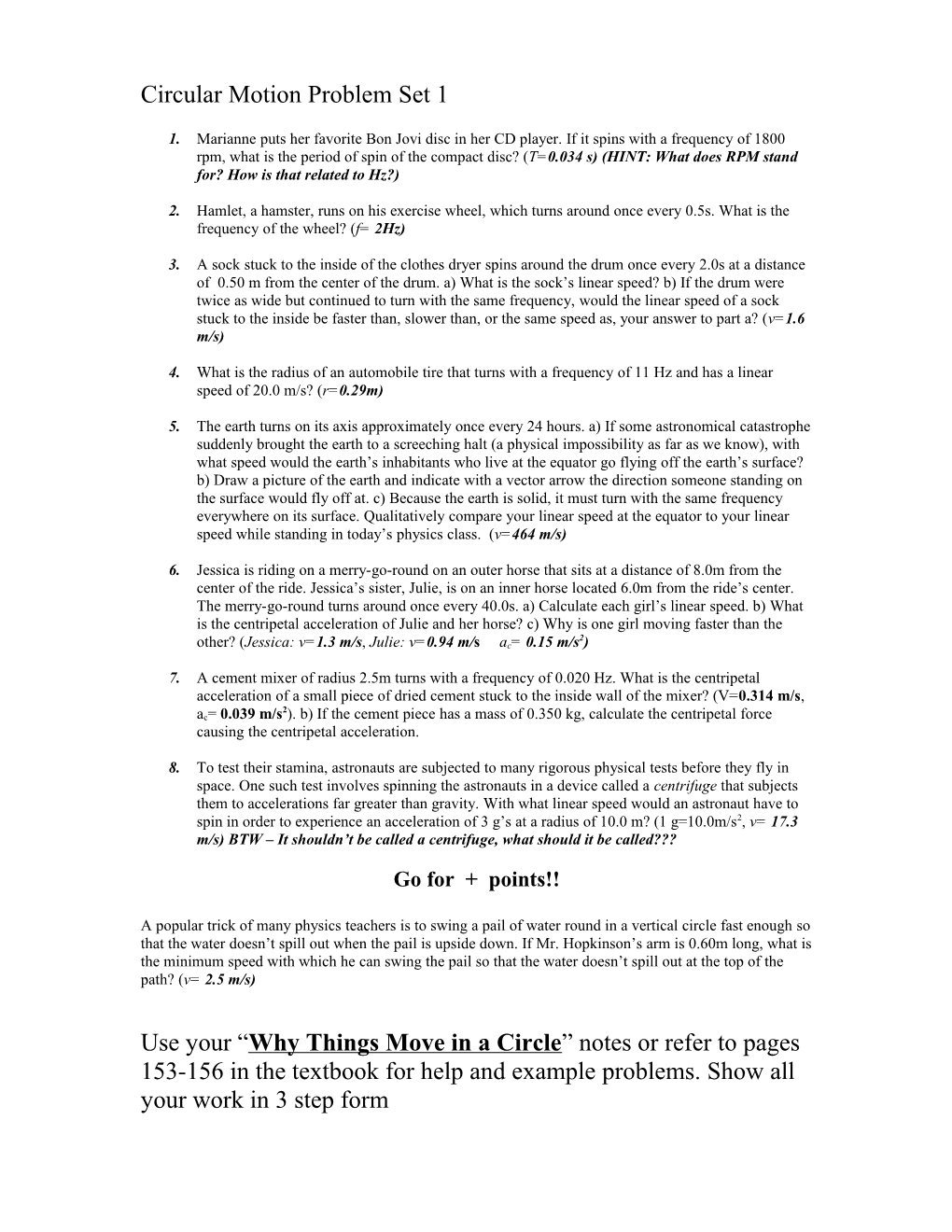 Circular Motion Problem Set 1