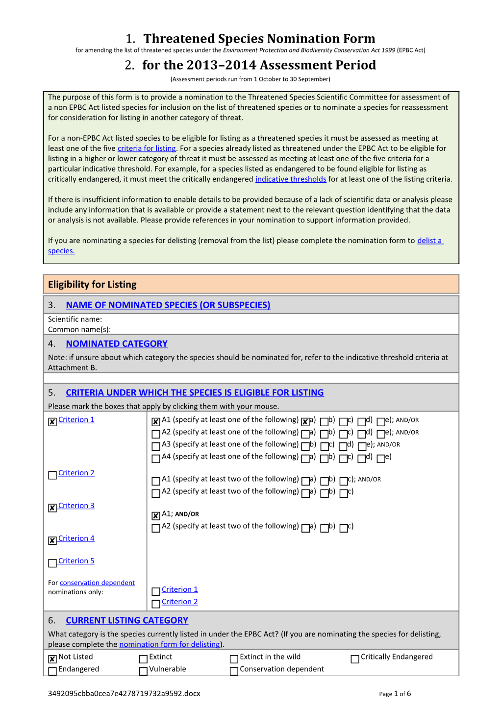 Threatened Species Nomination Form 2013 2014 (EPBC Act)