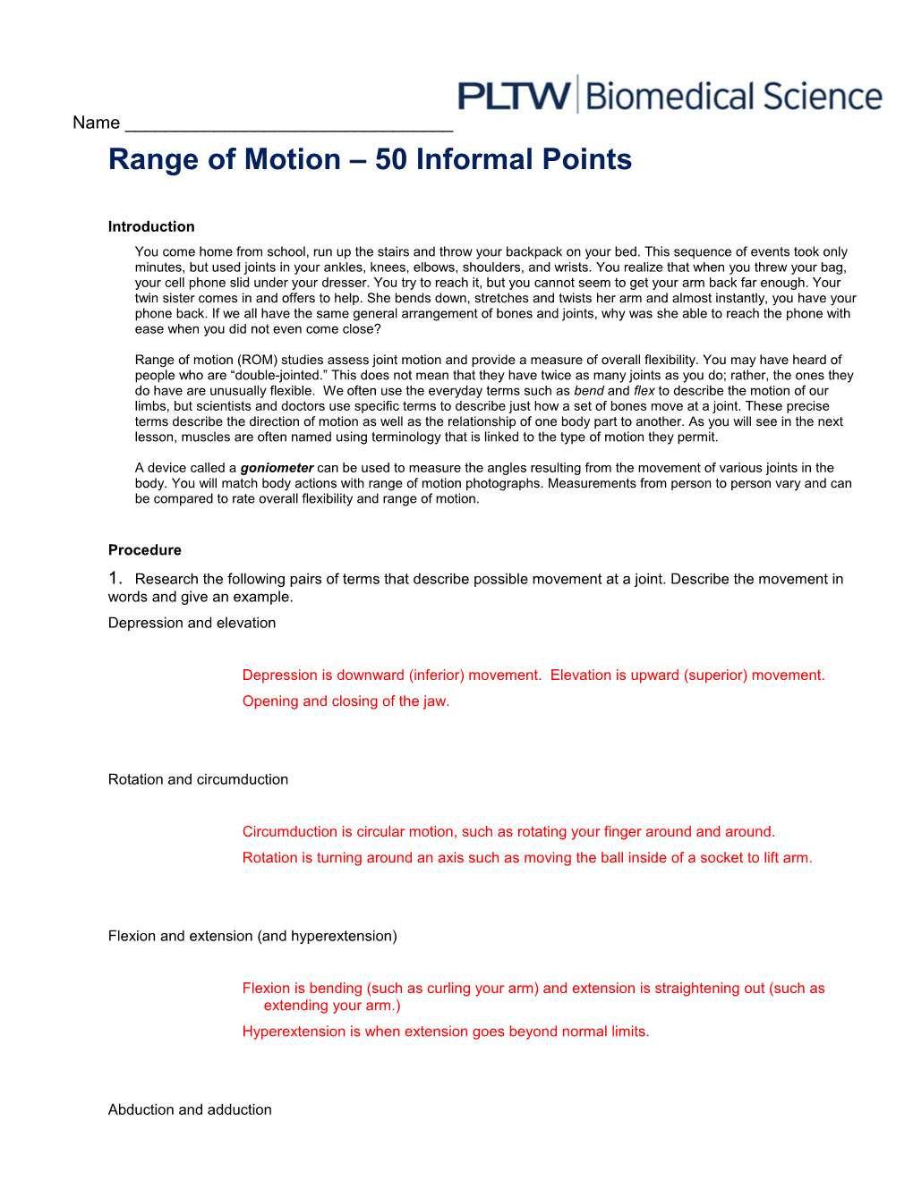 Range of Motion 50 Informal Points