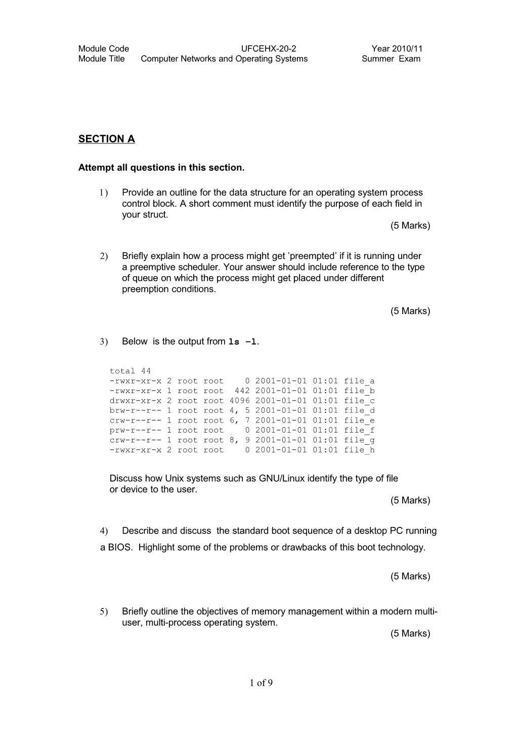 Moduletitlecomputernetworksandoperatingsystems Summer Exam