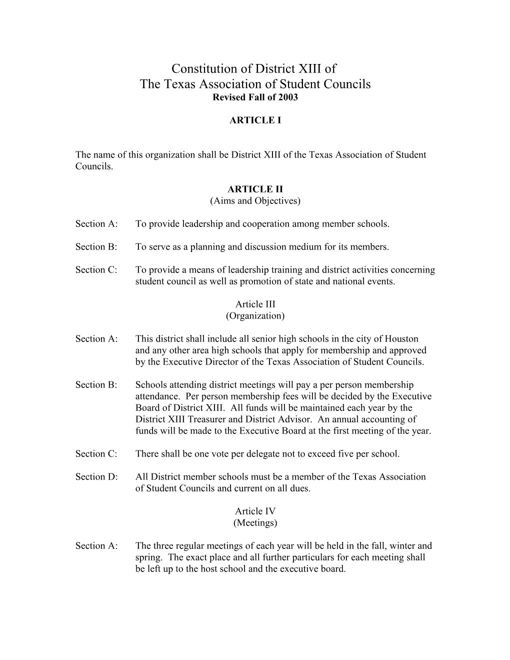 Constitution of District XIII Of