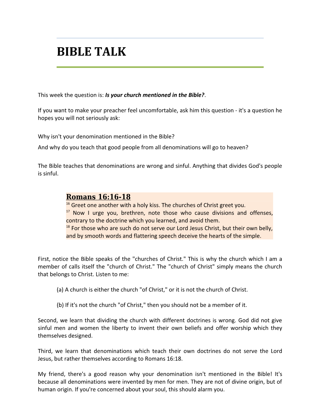 This Week the Question Is: Is Your Church Mentioned in the Bible?
