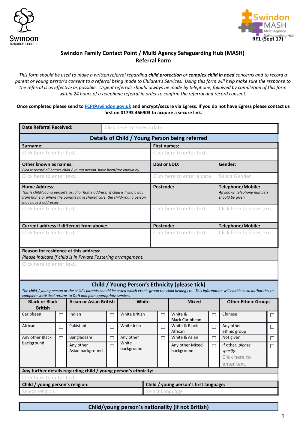 Swindon Family Contact Point /Multi Agency Safeguarding Hub (MASH)