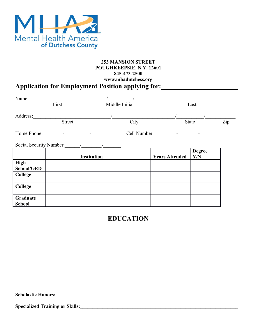 Application for Employment Position Applying For:______