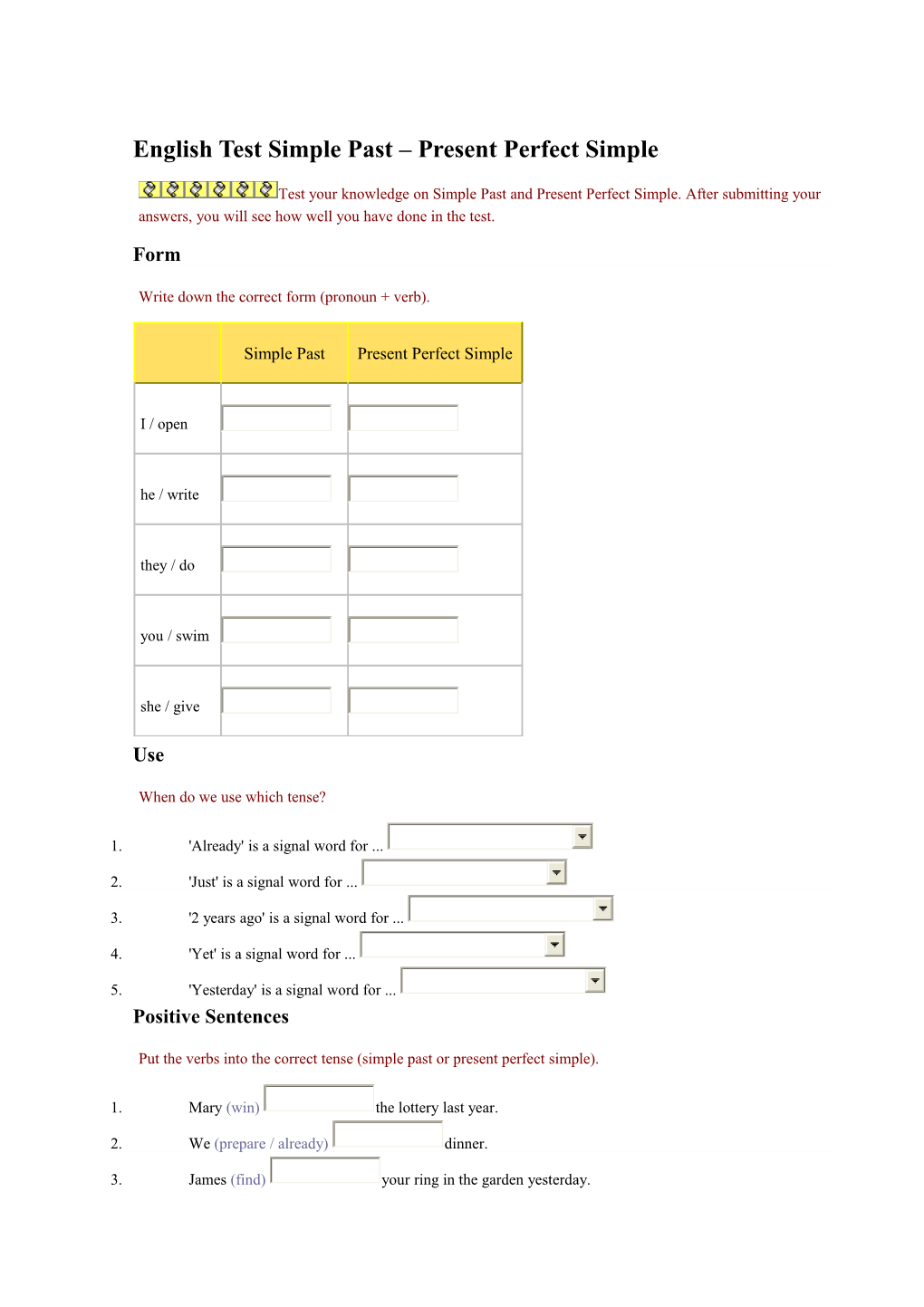 English Test Simple Past Present Perfect Simple