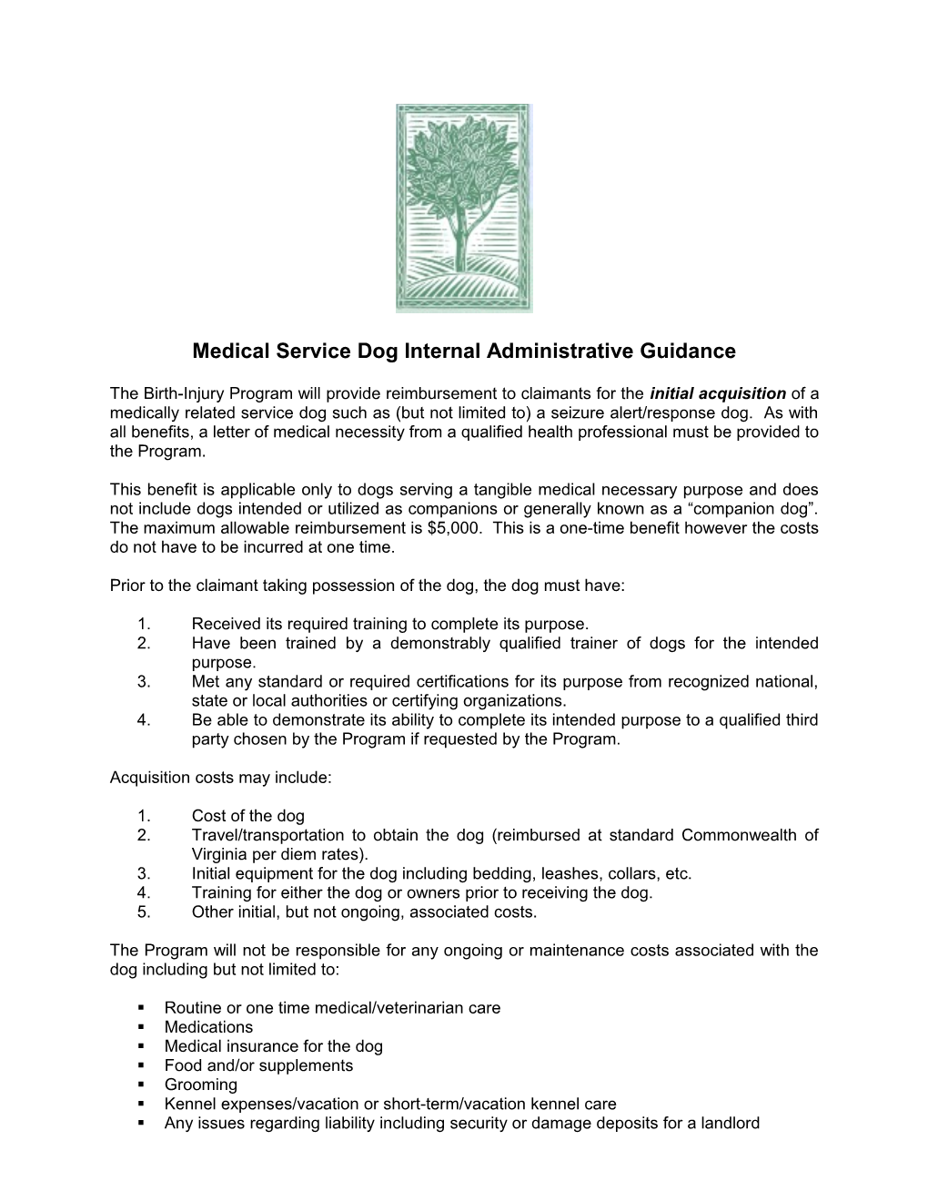 Medical Service Dog Policy Draft