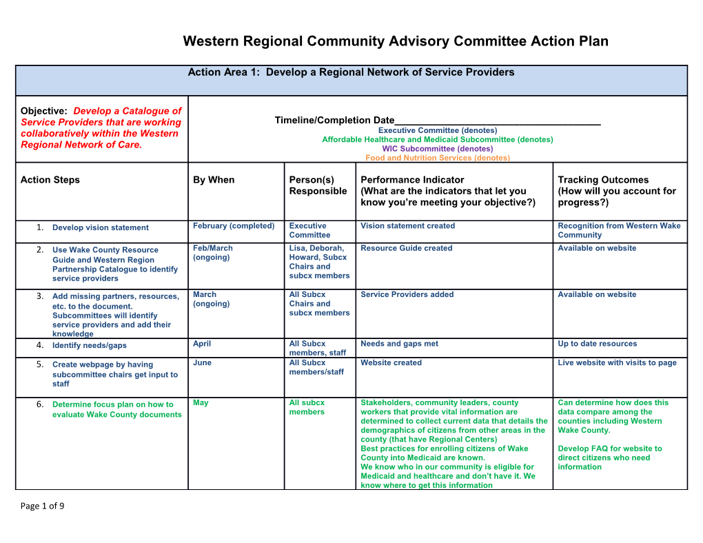 Western Regional Community Advisory Committee Action Plan