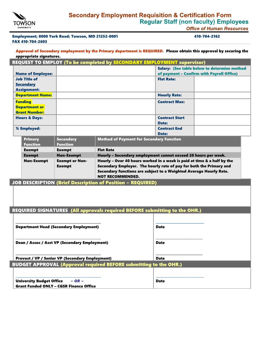 Towson University Requisition - Regular Staff