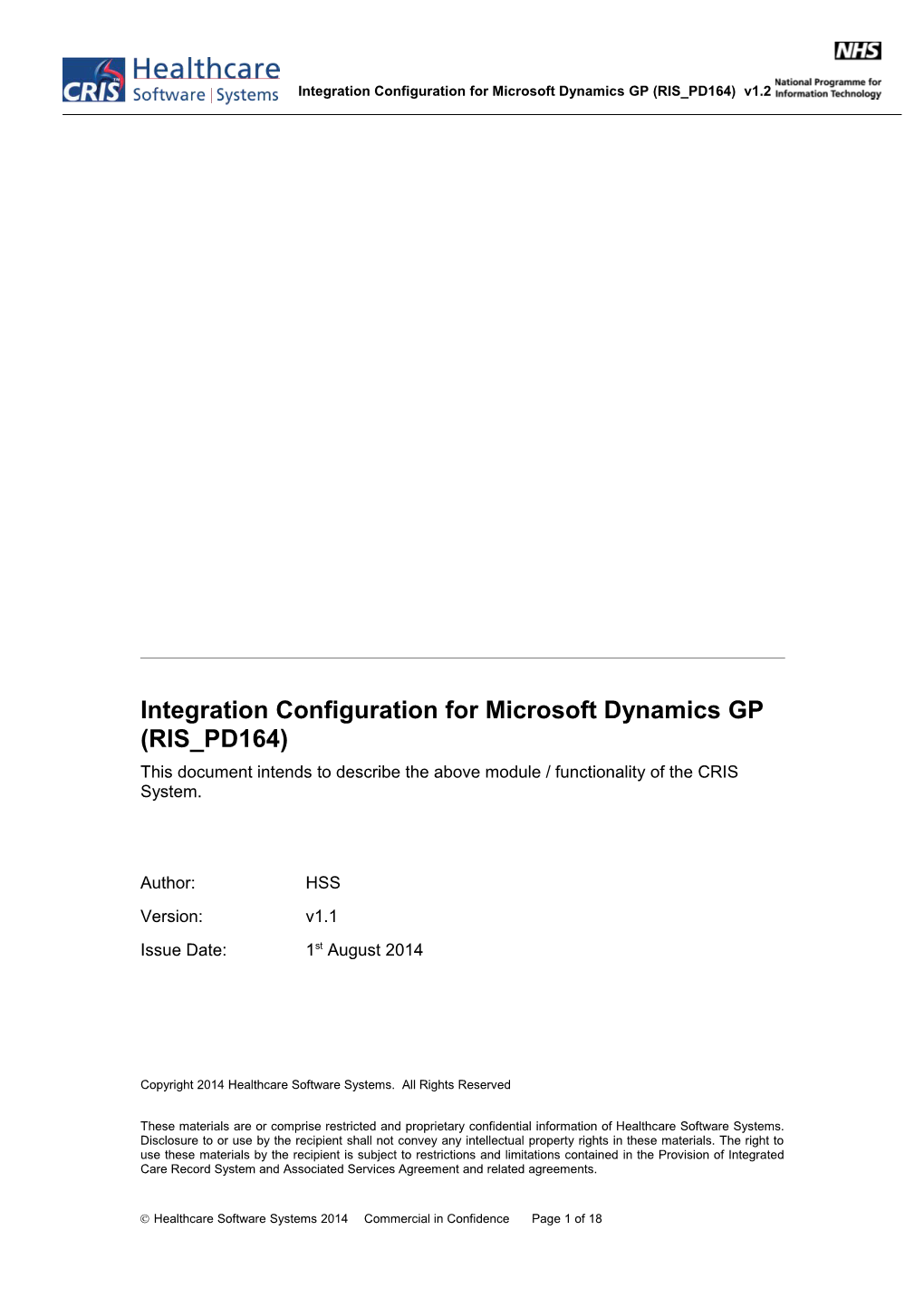 Integration Configuration for Microsoft Dynamics GP (RIS PD164)