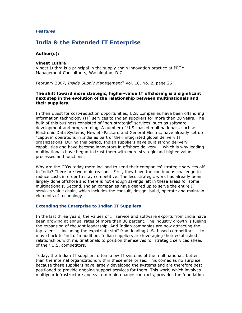 India & the Extended IT Enterprise