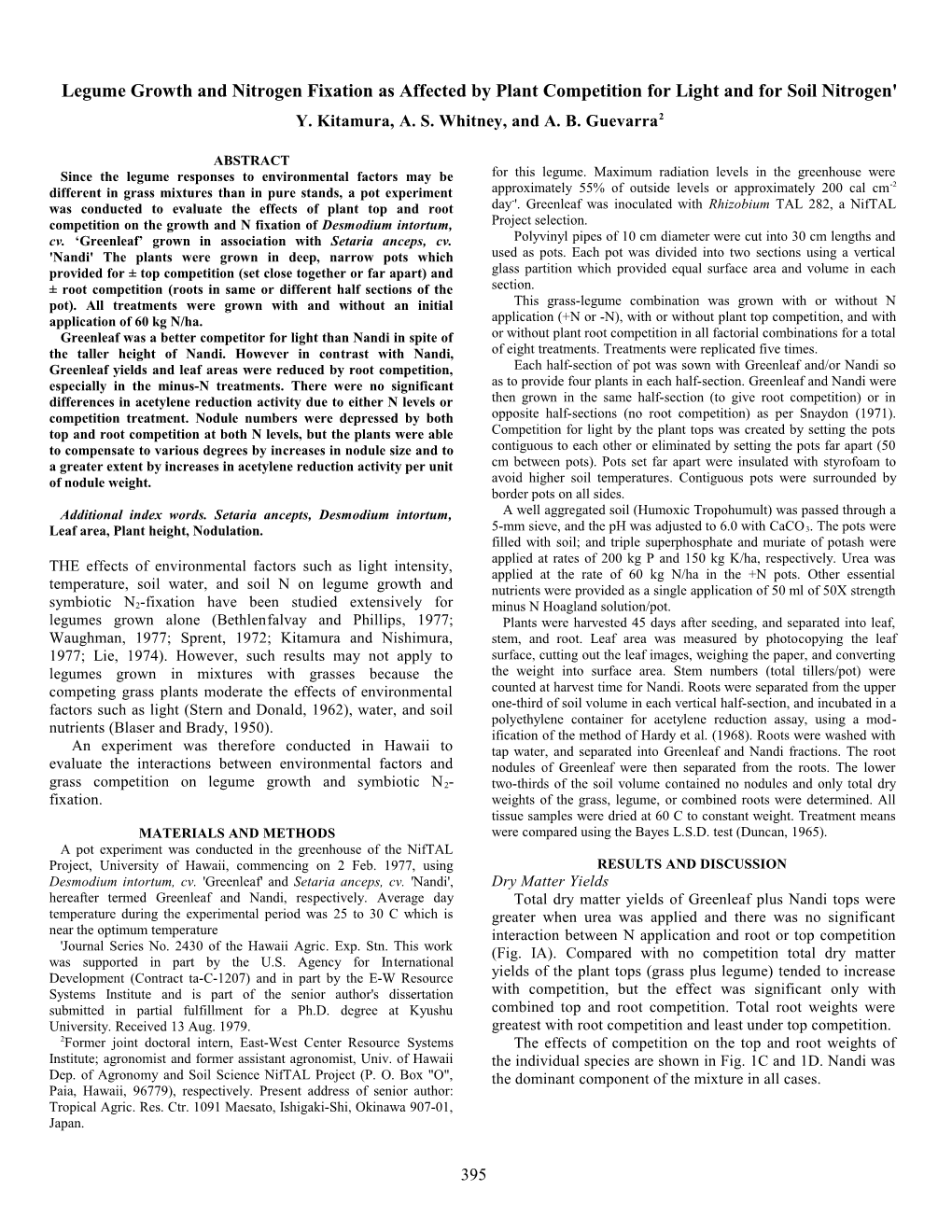 Legume Growth and Nitrogen Fixation As Affected by Plant Competition for Light and For