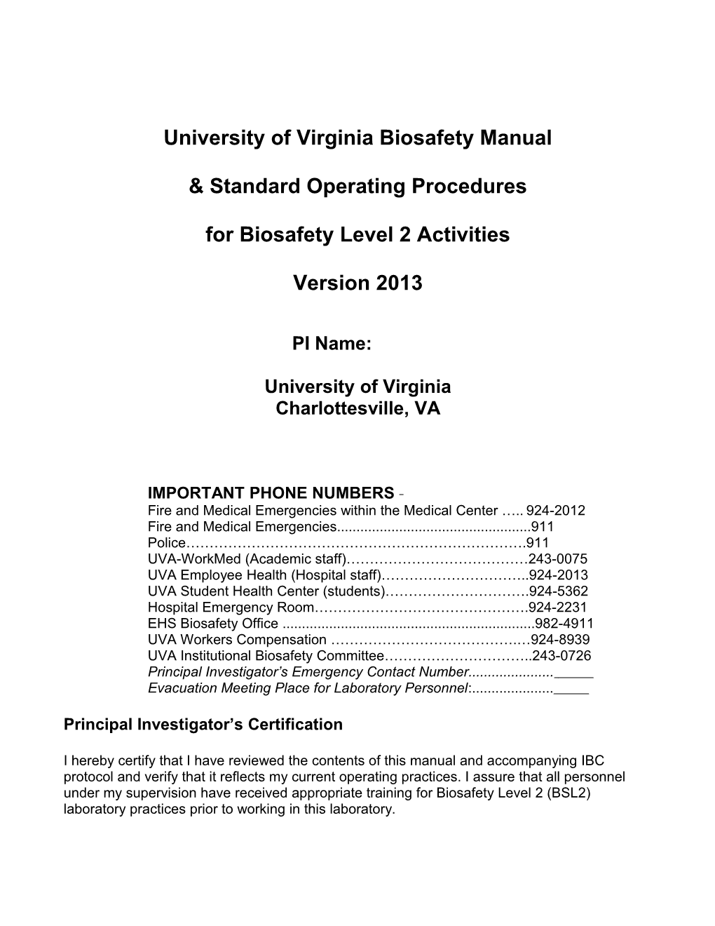 University of Virginia Biosafety Manual