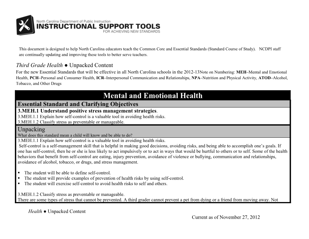 This Document Is Designed to Help North Carolina Educators Teach the Common Core and Essential