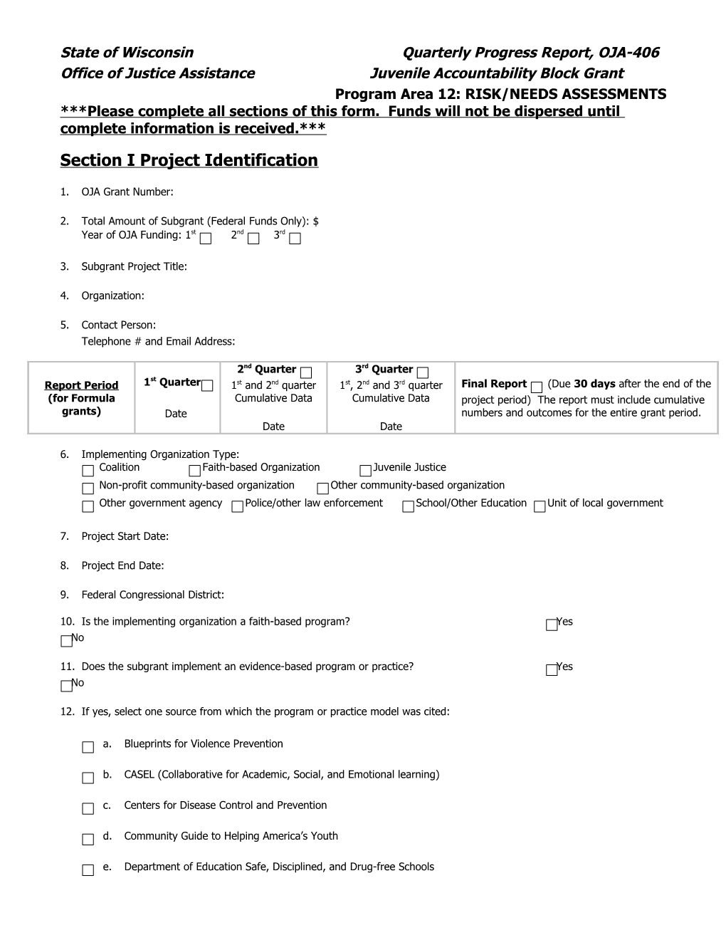 OJJDP Performance Measures for Title II Formula Grant Program - PA Deinstitutionalization