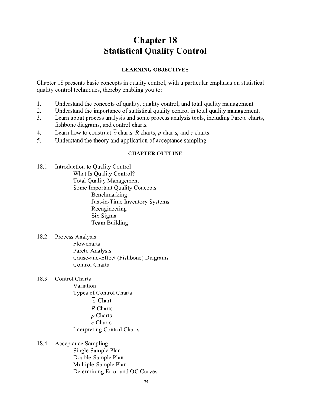 Chapter 18: Statistical Quality Control 1