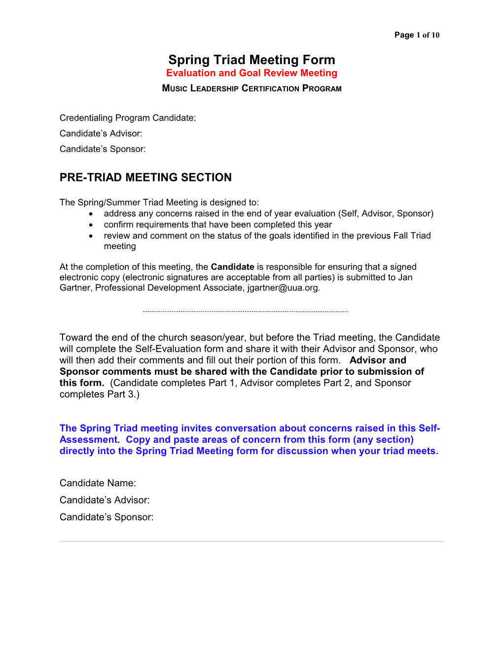 Triad Meeting Form for The