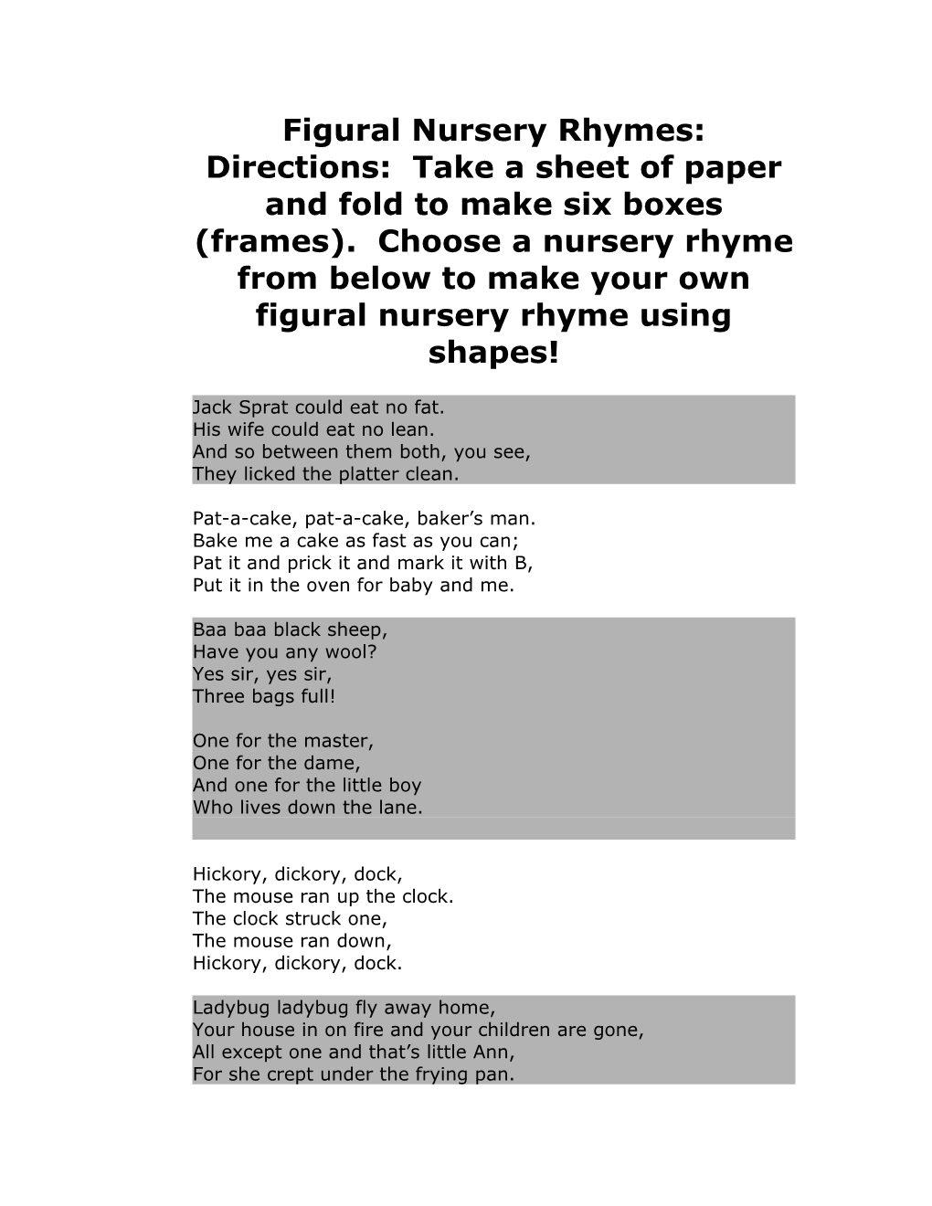 Common Nursery Rhymes