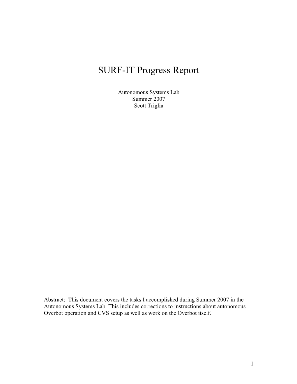 SURF-IT Progress Report