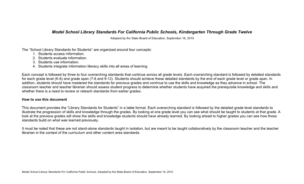 Library Standards for California Public Schools K-12 - Curriculum Frameworks (CA Dept Of