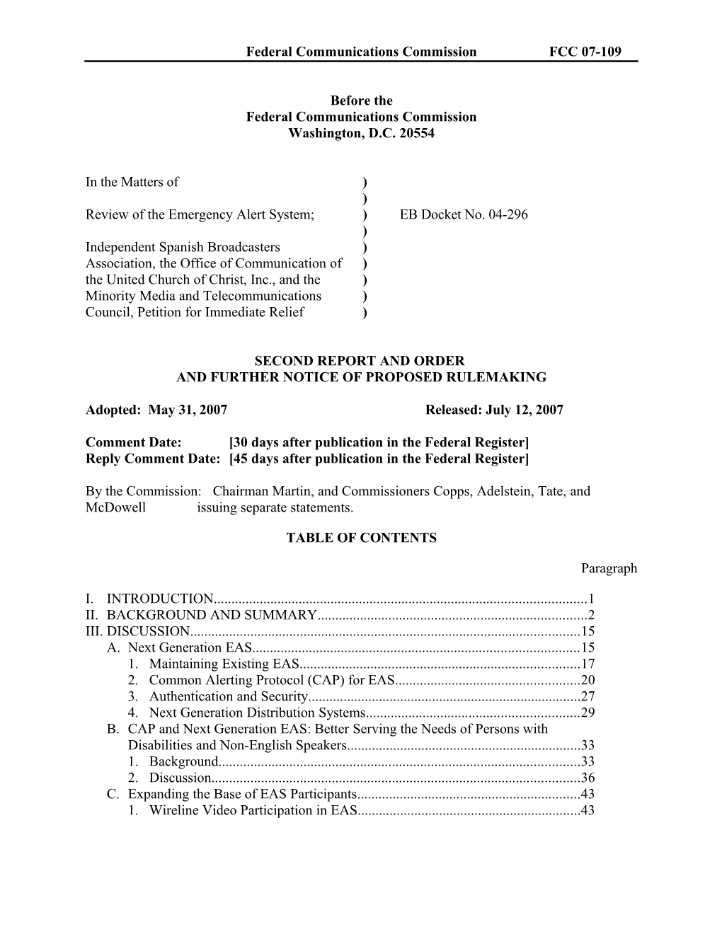 Federal Communications Commissionfcc 07-109