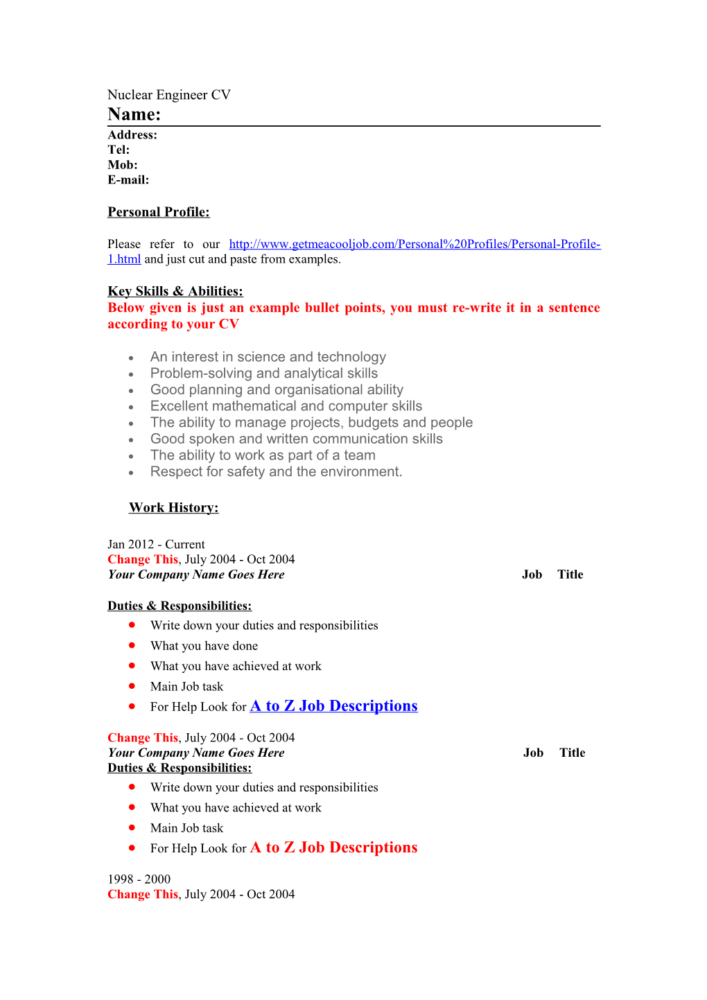 Nuclear Engineer Job Descriptions